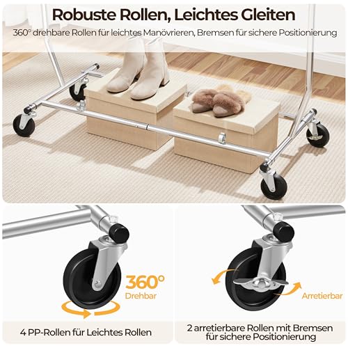Yaheetech Industrie Kleiderständer Stabiler Garderobenständer 2 Kleiderstange mit Rollen Ausziehbarer Zusammenklappbar Höhenverstellbar Edelstahl