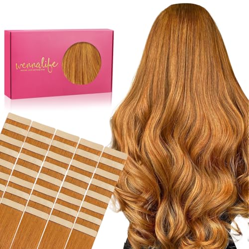 Image of WENNALIFE Tape in Hair Extensions Human Hair, 40pcs 100g 24 inchHair Extensions Real Human Hair Straight Tape in Extensions