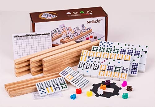 Dominoes Double 12 Set Mexica Train with 4 Wooden Racks Double 12 Domino