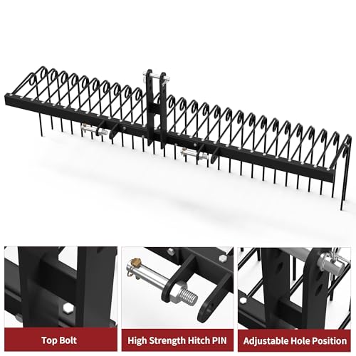 Image of YITAMOTOR 72 inch Tow Behind Landscape Rake, 3 Point Pine Straw Rake for CAT 1