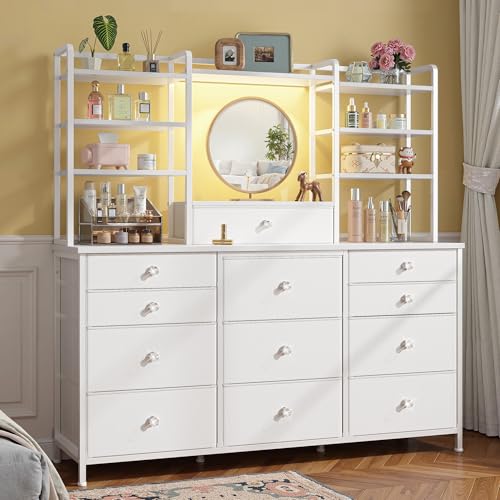 Romorgniz White Dresser for Bedroom with RGB LED Lights Vanity Organizer
