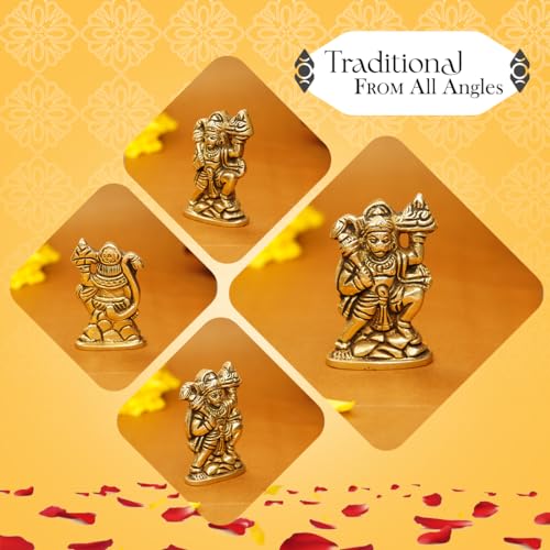 Image of Ekhasa 100% Pure Brass Hanuman Ji Murti for Home Puja (Size: 6 cm) | Lord Hanuman Idol for Desk, Car and Home Decor | Balaji Idol | Bajrangbali Murti | Bahubali Hanuman Idol
