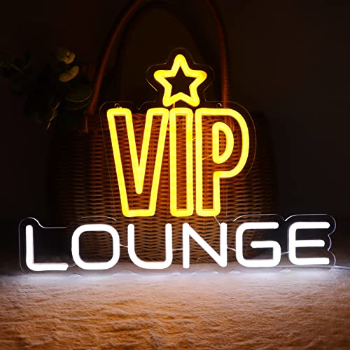 Image of VIP Lounge Neon Signs for Wall Decor Neon Lights for Bedroom Led Business Signs Suitable for Night Club Bar Hotels Nail Salon Massage 5V Power Adapter, 16.2 * 11.4 Inch(Yellow+White)