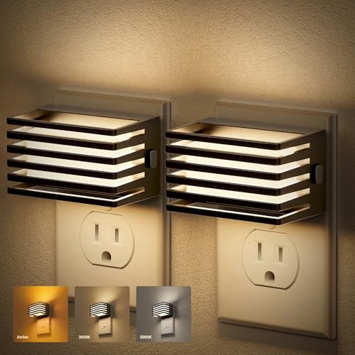 Image of JandCase LED Night Light, [2 Pack] Night Lights Plug into Wall with Dusk to Dawn Sensor, 3 Colors 3000K /5000K /Amber, Plug in Nightlight for Bathroom Bedroom Hallway Stair