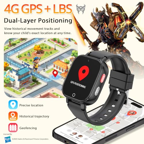 Transformers 4G Kids Smart Watch Phone, GPS, Video Call, Waterproof - Black - image 2