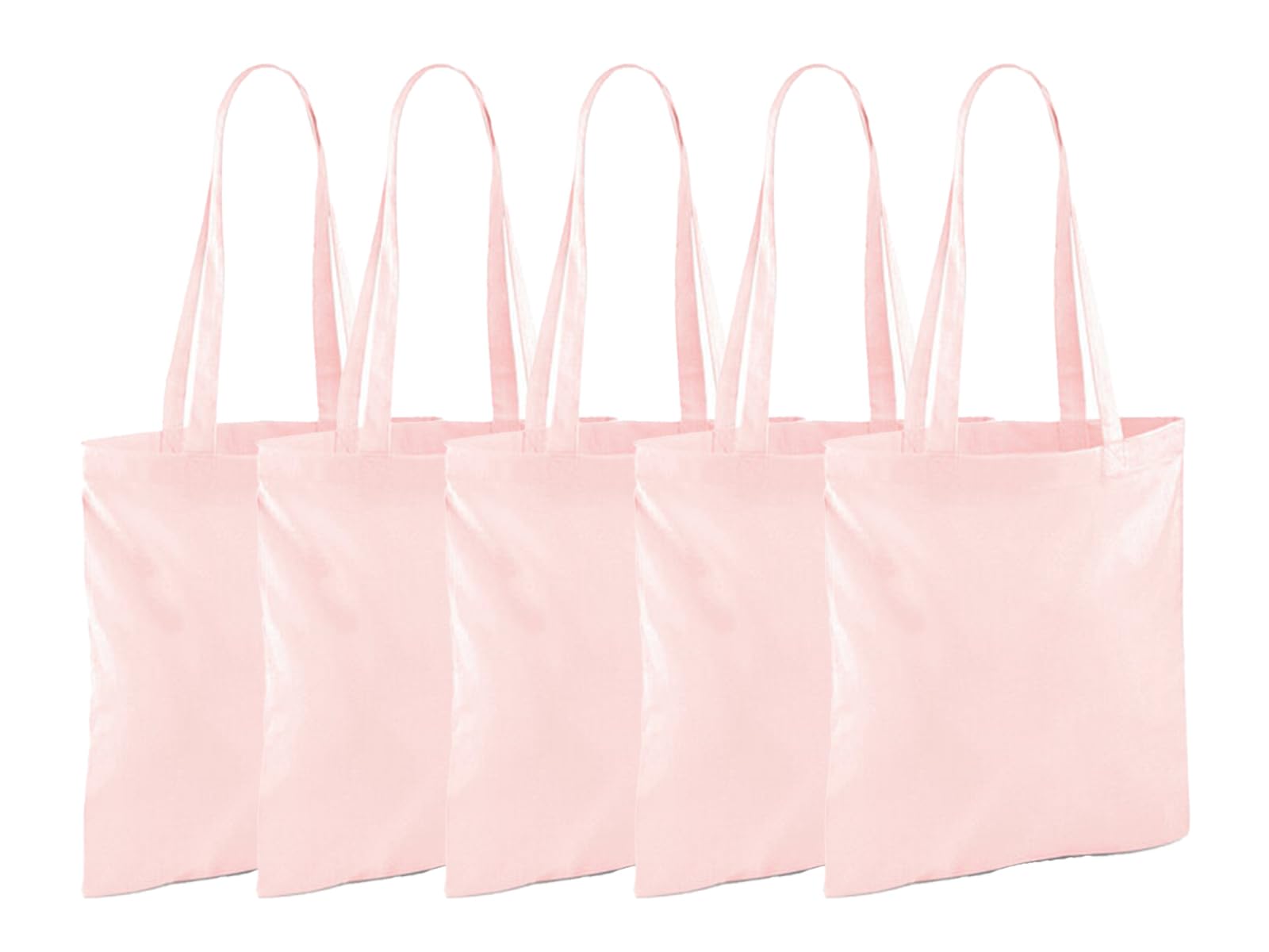 NGWorld Pack of Eco-Friendly Cotton Tote Bags - 5 x Pastel Pink - One Size