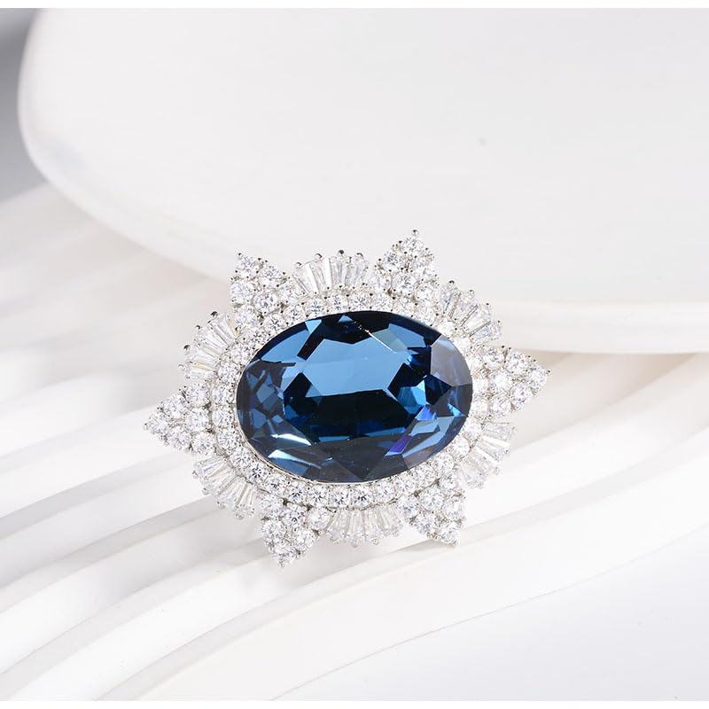 Image of Blue Rhinestone Brooches and Pins for Women Laple Pin for Men Denim Jacket Accessory Jewelry Gift