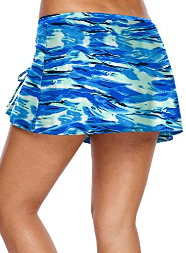 REKITA Women Swim Skirt Solid Color Waistband Skort Bikini Bottom3