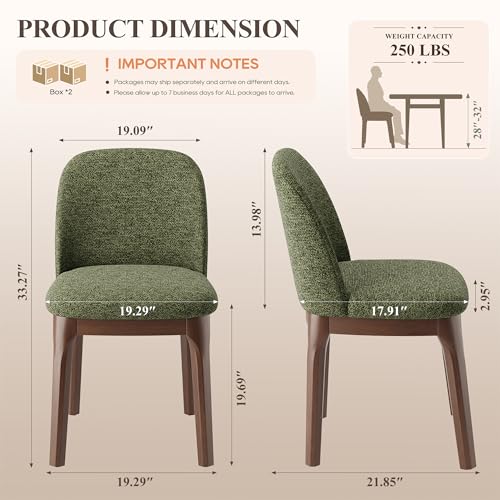 Image of MALOL Upholstered Dining Chairs with Thickened Solid Wood Legs, Mid Century Modern Kitchen & Dining Room Chairs Set of 4, Comfortable Side Chairs for Dining Room, Kitchen, Green