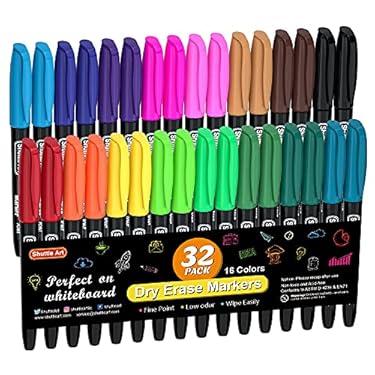 AMAZON - Shuttle Art Dry Erase Markers, 32 Pack 16 Colors Whiteboard Markers,Fine Tip Dry Erase Markers for Kids,Perfect For Writing on Whiteboards,Dry-Erase Boards,Mirrors,Calender,School Office Supplies