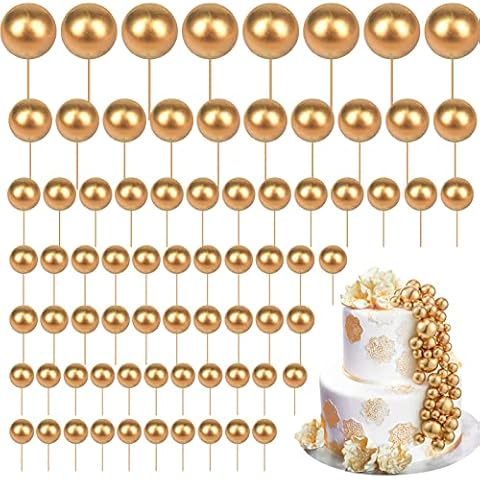 Tondiamo 108 Pcs Balls Cake Topper Balloons Cupcake Topper DIY Cake Insert Topper Foam Cake Balls Baking Decoration for Wedding Anniversary Birthday (Gold,Multi Sizes) Cover