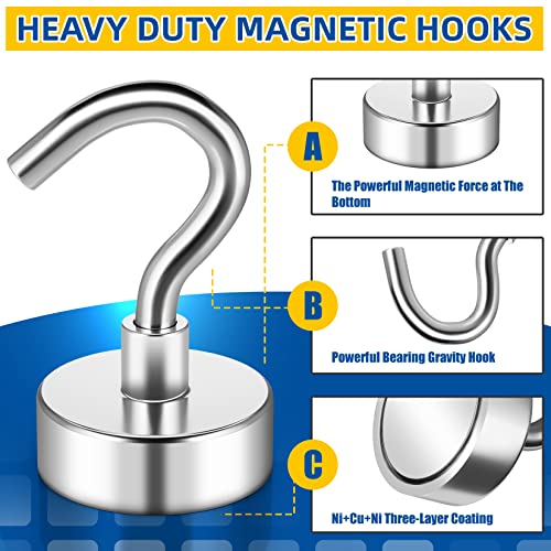 Image of FINDMAG Strong Magnetic Hooks, 30LB+ Magnets with Hooks, 20 Pack, Silver | Heavy Duty Neodymium Magnetic Hooks for Cruise Cabins, Refrigerator, Home, Kitchen, Metal Hooks for Cruise Ship Walls