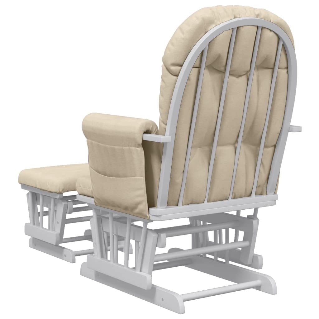 Brokky 351663 Poltrona Glider con Sgabello Bianco Crema in Tessuto Nursing Aliante maternità Sedia a Dondolo con Blocco Scorrevole e poggiapiedi