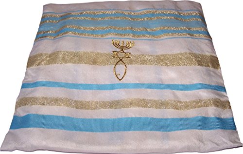 Holy Land Market Men's Messianic Tallit - The Messiah Prayer Shawl, Holy Land Tallit (Sky Blue - 72 x 22 in)