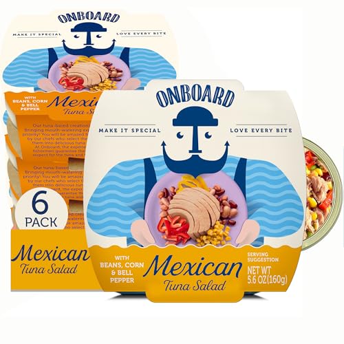Onboard Ready to Eat Mexican Tuna Salad - Tuna Snacks with Beans, Peppers, Corn & Lime - High-Protein Mediterranean Salad (5.64 oz, Pack of 6)