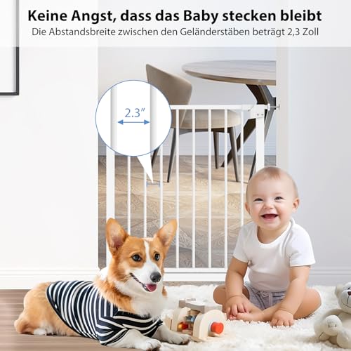 Baby Schutzgitter Treppe, Treppenschutzgitter Ohne Bohren Türschutzgitter Kinder Treppengitter Türgitter Baby, Einhändiges Öffnen Metall Gitter, Weiß, Breite: 75-82 cm