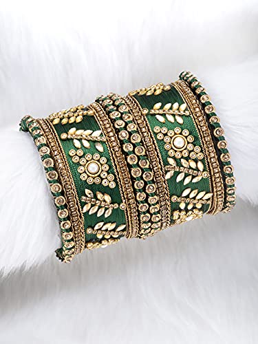 Image of Peora Silk Thread Kundan & Stone Studded Chuda Bangles Set Gift for Women