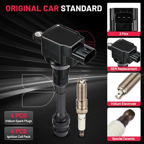 Image of BDFHYK Ignition Coil UF350 and Spark Plugs 4505 for Nissan Altima 2002-2006