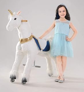 UFREE Large Unicorn Ride-On Mechanical Pony Horse Toy - 44" Tall for Ages 6+ Adults 176lbs, No Electricity Birthday Gift for Girls