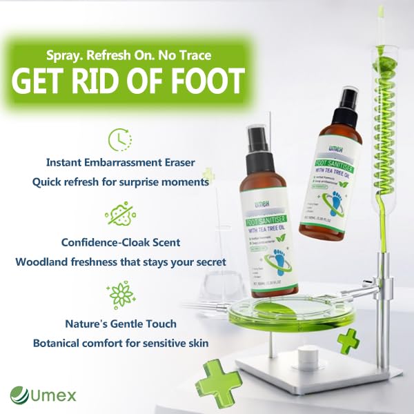 Image of Umex Foot & Shoe Deodorizing Spray with Tea Tree Oil - Plant-Based Freshener, Fast-Drying Spray for Daily Foot & Shoe Care (100ml /3.38oz)