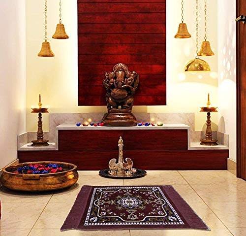 Image of Heart Home 4 Pieces Velvet Prayer Mat /Aasan /Pooja Mat /Meditation Mat /Multipurpose Velvet Rug Mat 2 Ft X 2 Ft (Gold) CTHH05716