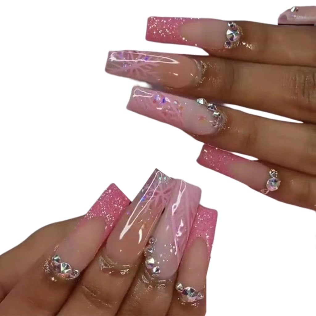 Knstliche Ngel zum Aufdrcken mit Strasssteinen, lang, mit Nagelkleber  fr Damen, 24 Stck : Amazon.de: Kosmetik