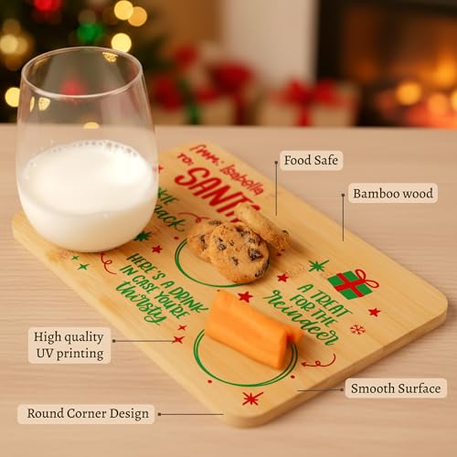 Bandeja personalizada de madera para galletas y leche de Santa, tabla rectangular de bamboo con mango integrado miniatura 6
