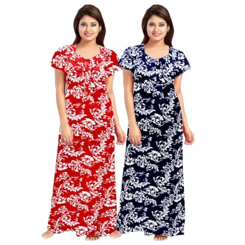 Image of Nighty for Women Cotton Printed Maxi Gown Ankle Length Nighty Night Dress Gown for Women Maxi (Combo Pack of 2)