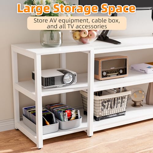 Image of Aquzee White TV Stand for up to 85inch, Entertainment Center for 70 75 80 85 inch TV, 75.2 inch Wide Wood Television Console Table for Living Room Bedroom Gaming Room