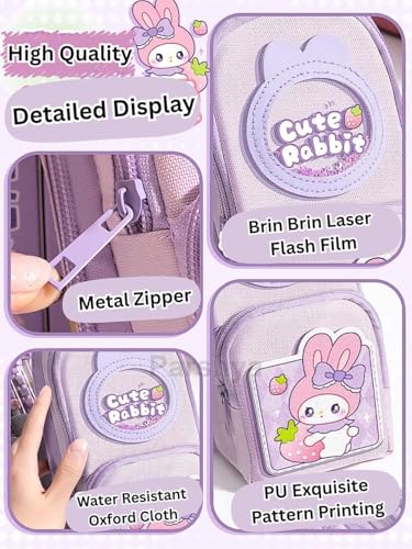 Image of WORSHIPER 6 Layer with 3 Compartment Premium Canvas Pencil Pouch for School Girls and Boys, Cute Aesthetic Stationery Items Kit Case, Large Capacity Stationary Pencil Pouch (: Purple Cute Rabbit)