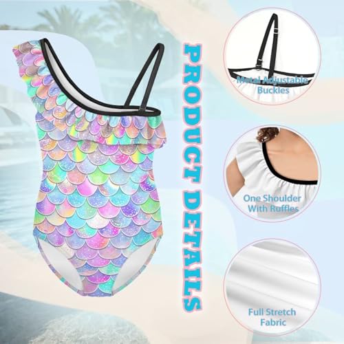 Girls One Piece Bathing Suit Trendy Summer One Shoulder Swimsuits Casual Ruffle Swimwear for Beach Pool Water Park 5