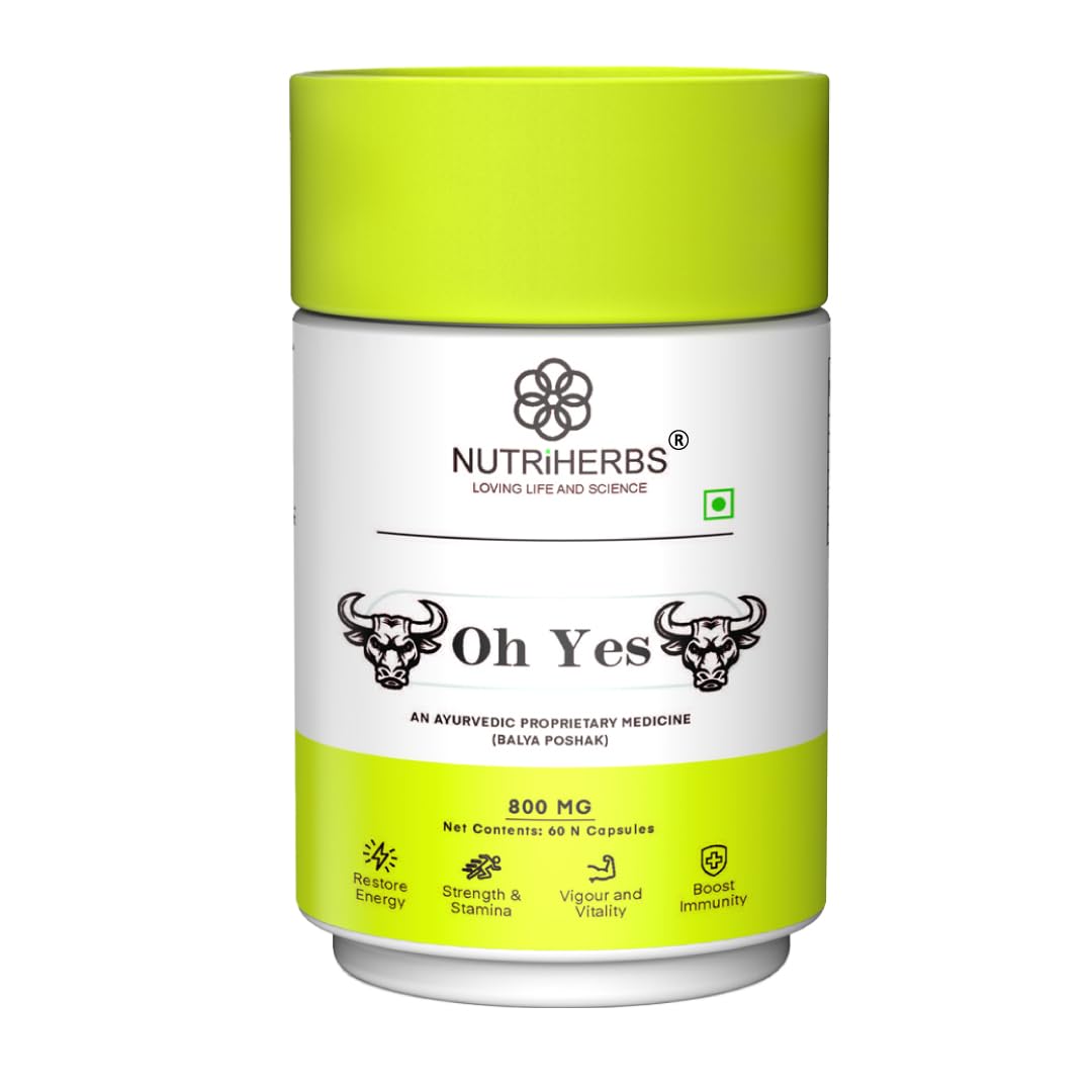 NUTRI HERBS Oh Yes 800mg Capsules for Men | with Shilajit, Ashwagandha, Safed Musli, Kaunch Beej, Gokhru & Shatavari | Boost Energy, Stamina, Performance