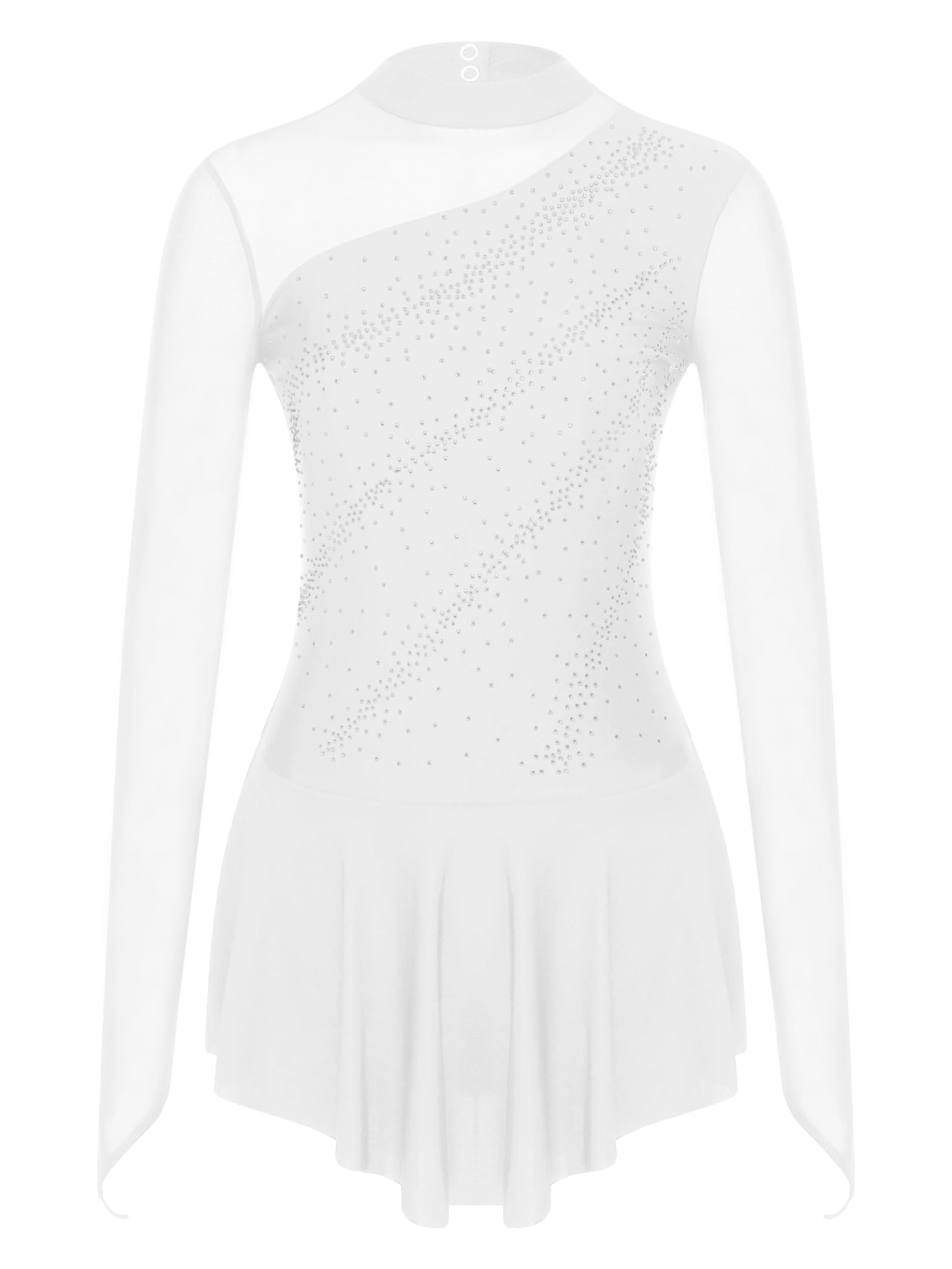 Yhong Vestido de patinaje artístico para mujer, manga larga, con medias de malla, empalme, vestido de baile, maillot con falda plisada