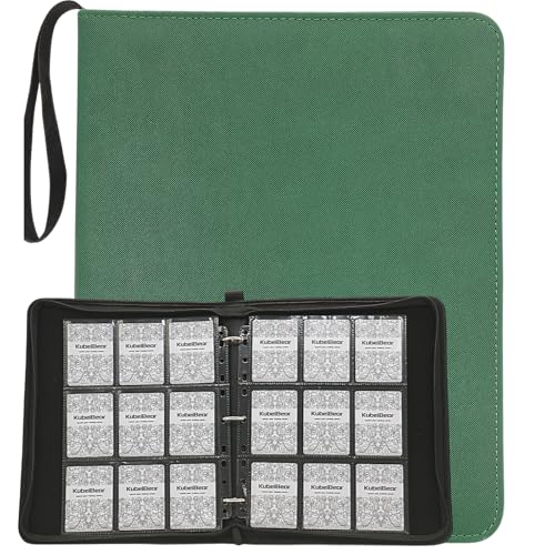 Image of Card Binder - 720 Capacity, Zippered Trading Card Holder for MTG, Sports & Collectible Cards - Acid-Free, Durable & Travel-Friendly Storage (Green dots, 9 Pocke)