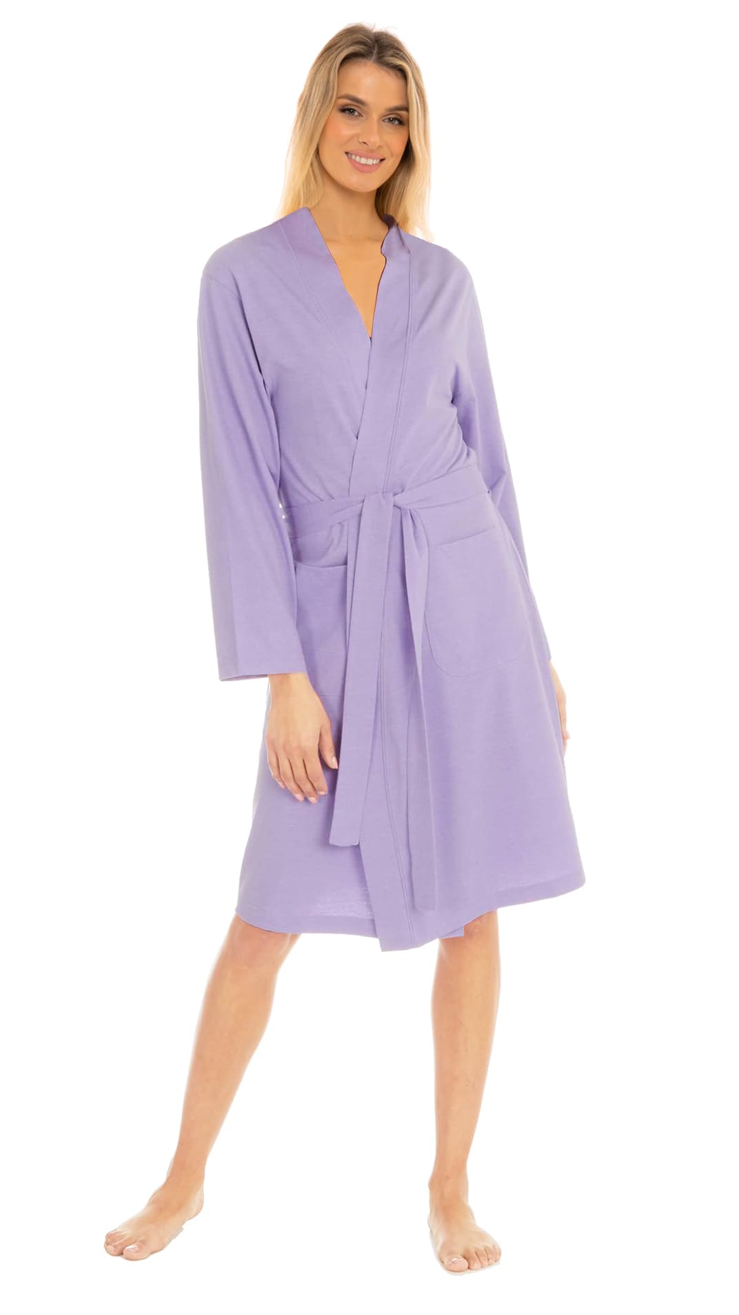 Nikaro Lightweight Ladies Dressing Gown 100% Recycled Cotton Eco-Friendly Soft Robe with Belted Waist (Purple) L