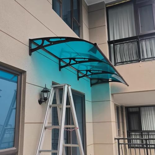 Toldo de policarbonato para puerta y ventana azul de 100 x 220 cm para exterior