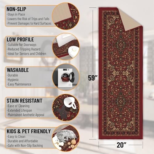 Ottomanson OTH2210-20X59 Machine Washable Medallion Oriental Design Non-Slip Rubberback 2X5 Traditional Runner Rug thumb #1