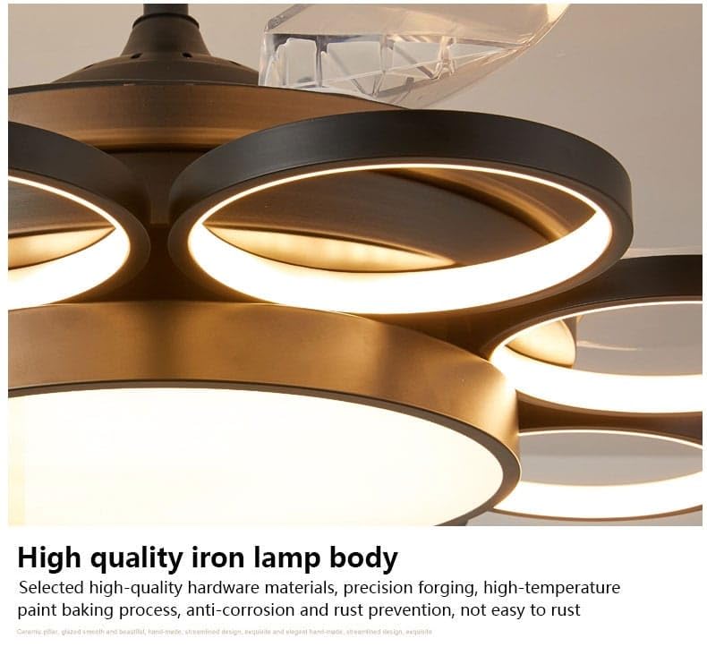 Image of Glowave 9 Rings Light Chandelier Fan 52 Inch Gold Retractable Blades Remote Control - Tricolour | Warm White, White, Natural White | (FI7775GD)