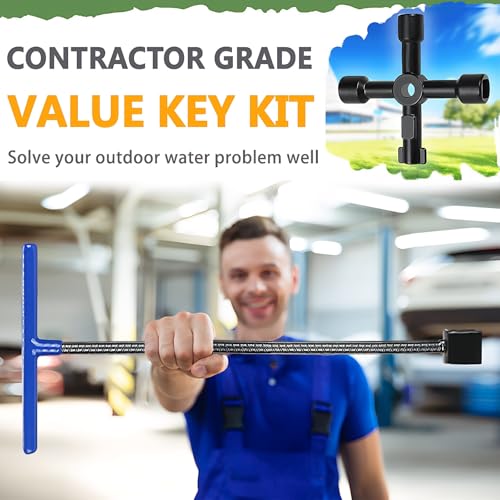 Image of Winisok 17 Inch Water Meter Key With 4 Way Multi Functional Utilities Key, Enforced Rebar Water Shut Off Tool Wrench T handle for Curb Main and Water Meters, Underground Stop or Waste Valves