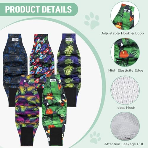 Image of Tuiskusa Male Dog Diapers, High Absorbing Dog Belly Bands for Male Dogs, Washable Reusable Dog Male Wraps(5 Pack)