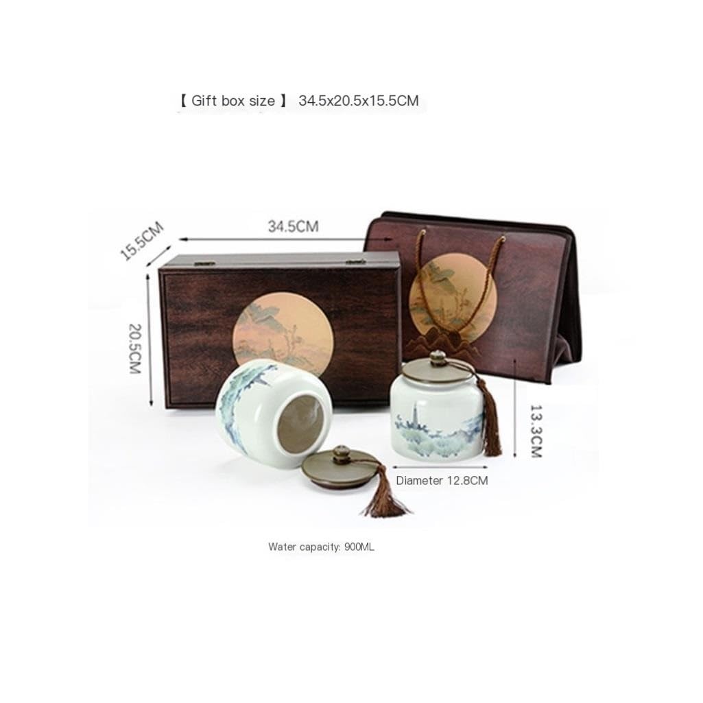 Słoik na cukier Vintage Słoik do przechowywania herbaty luzem, ceramiczny kuchenny uszczelniony słoik z ziarnami kawy, chiński zestaw, opakowanie prezentowe z podwójnym pojemnikiem na herbatę