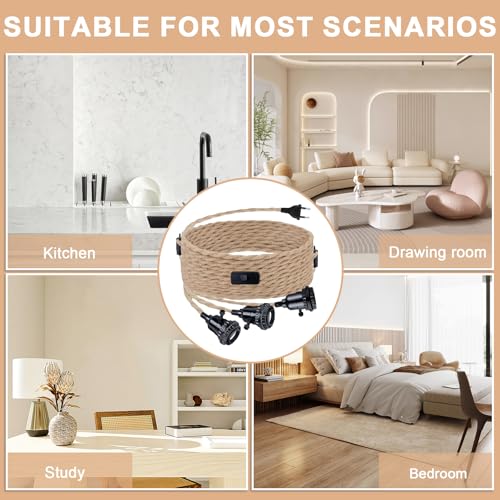 Kit suspension corde chanvre E27 sans percer avec prise et interrupteur - 6