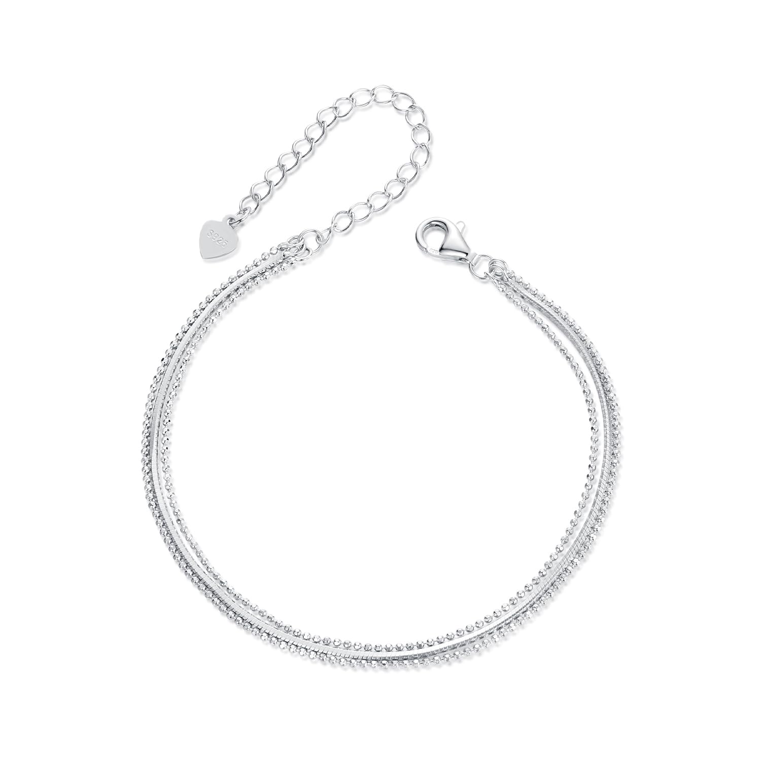 Pulsera con Inicial de corazón de Plata, Pulseras para Mujer, Pulsera de Plata con Capas delicadas Hechas a Mano, Pulsera con corazón con Inicial de Letra