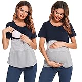 Sicherer und Bequemer Stoff:Softer Interlock aus atmungsaktiver Baumwolle und dehnbarem Elasthan liegt dabei herrlich bequem auf der Haut, Locker Design, diese Nursing Top bieten genug Platz für den wachsenden Bauch und verleihen dem Stillshirt einen verspielten Look