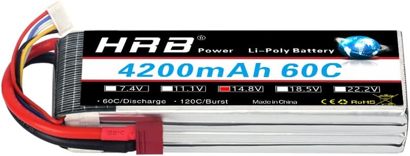 HRB 4S 14.8V 4200mAh 60C LiPo Battery Pack with T Plug for RC Car, RC Truck, RC Truggy RC Airplane UAV Drone FPV