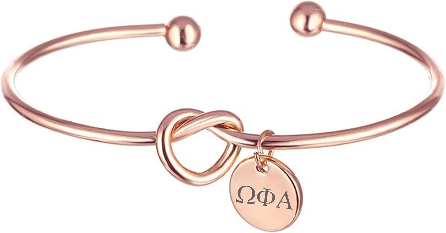 Omega Phi Alpha Sorority Bracelet Love Knot Cuff Bangle Rose Gold