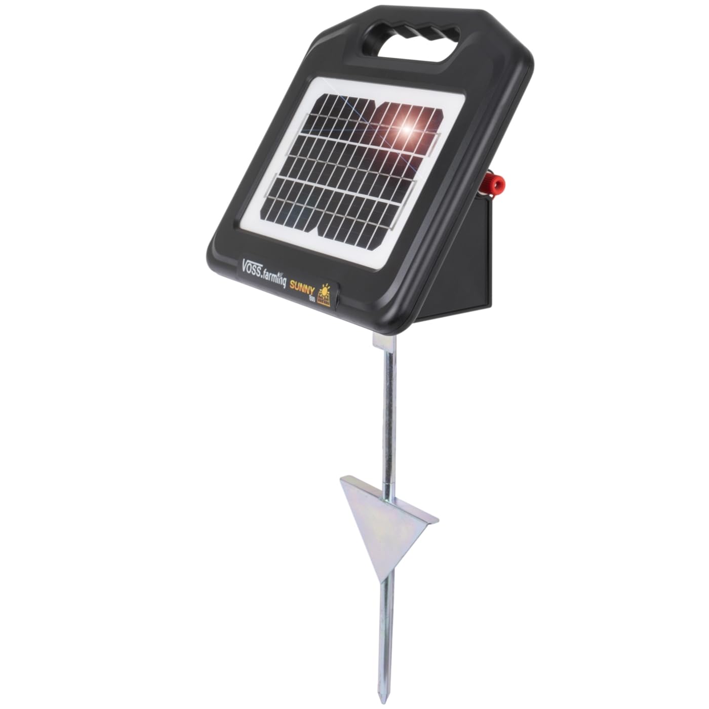 VOSS.farming Weidezaungerät Sunny 800, 9.500V mit Solarmodul 5W, Akku 12V AMG 7,2Ah, Elektrozaungerät, Stromgerät Weidezaun, Elektrozaun mobil