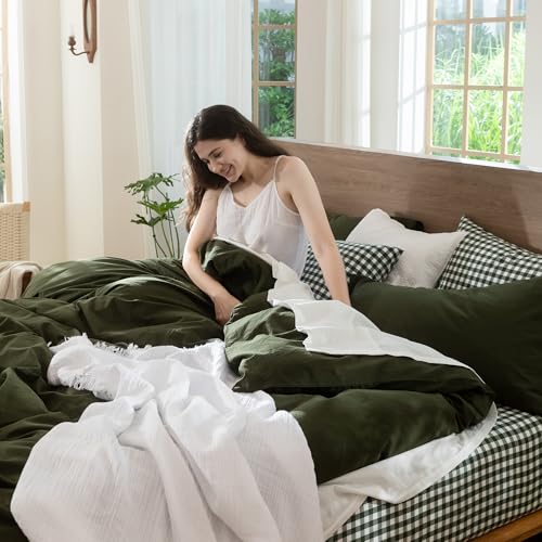 Image of MooMee Duvet Cover Set 100% Washed Cotton Linen Like Alaska King | Relaxed Linen-like Texture. Soft, Breathable & Long-lasting Comfort. Lightweight. Hidden Zipper with 8 Interior Corner Ties