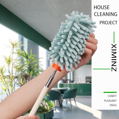 Image of Green Retractable Microfiber Duster for Cleaning Extendable Washable Hand Duster Feather Duster Cleaning Tool for Cleaning Office, Car, Window, Computer, Air Condition