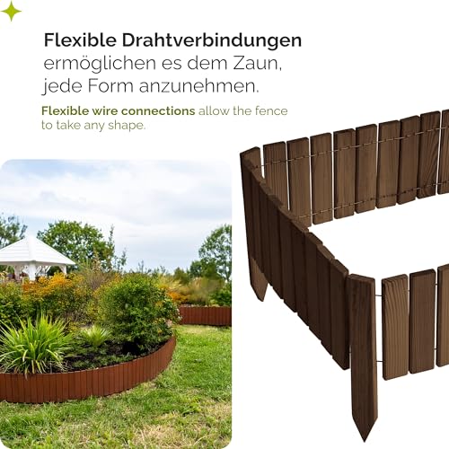 Garronda Beeteinfassung Holz Rollzaun Holzzaun 20 cm x 200 cm imprägniert Flexibler Rollborder Rasenkante Palisade Gartenzaun Umzäunung für Garten GD-0149, Dunkelbraun